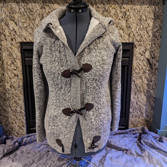 Gray Toggle Knit Jacket with Hood - Picture 7 of 7